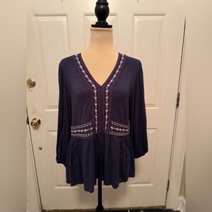Nuture by Westbound Deep Blue Blouse with Embroidery, NWTs, Sz S